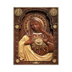 Icône du Coeur Immaculé de Marie - Sculptée à la main en bois de hêtre