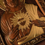Icône Sacré-Cœur de Jésus – Sculptée à la Main en Bois de Hêtre