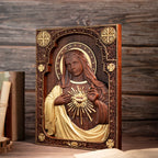Icône du Coeur Immaculé de Marie - Sculptée à la main en bois de hêtre