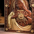 Icône du Coeur Immaculé de Marie - Sculptée à la main en bois de hêtre