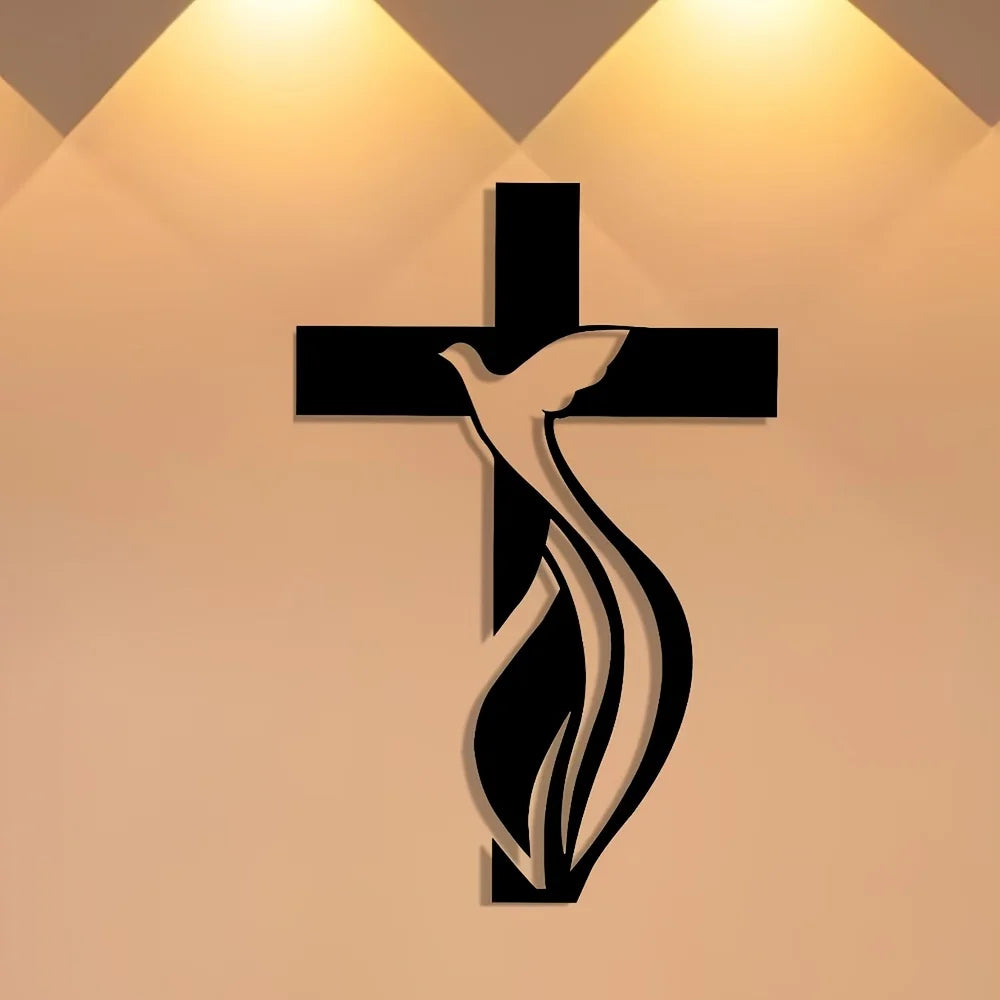 Croix murale élégante en métal avec colombe