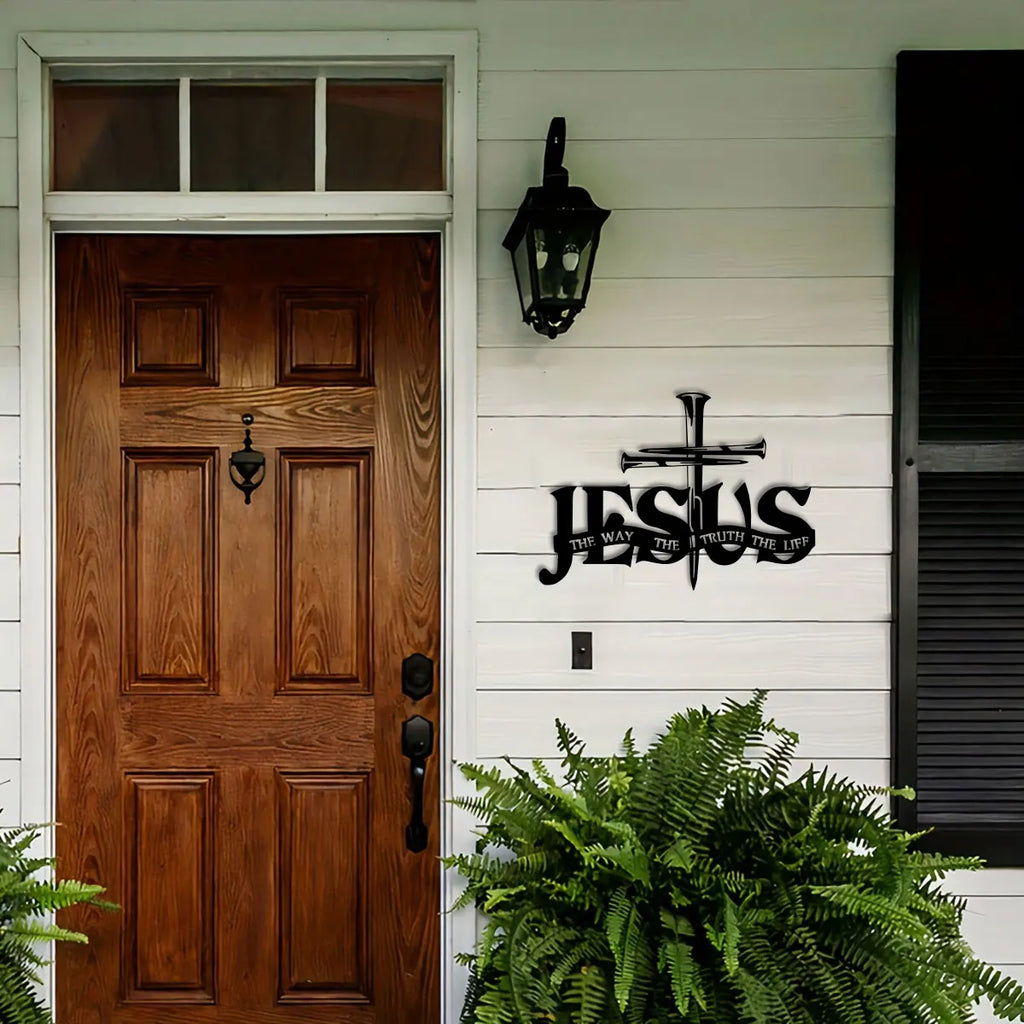 Décoration murale en métal du nom de Jésus avec Croix