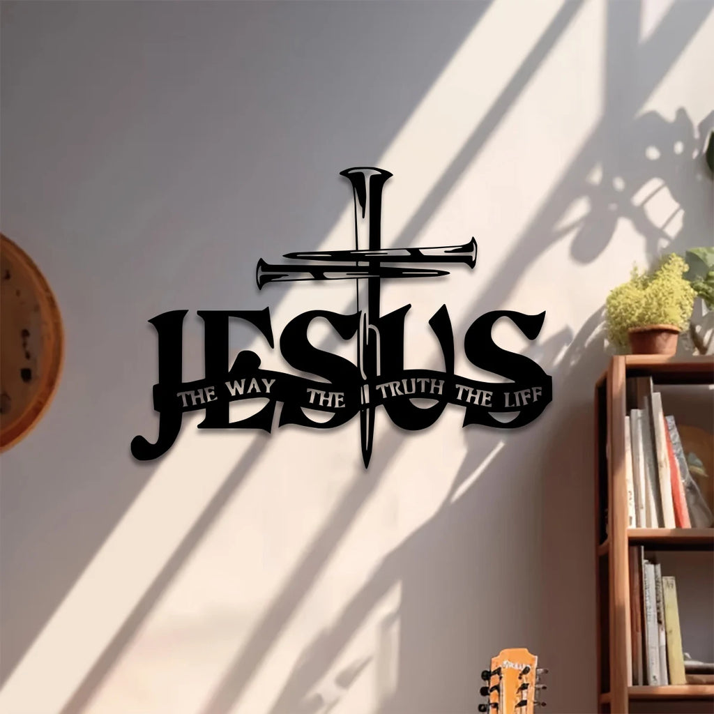 Décoration murale en métal du nom de Jésus avec Croix
