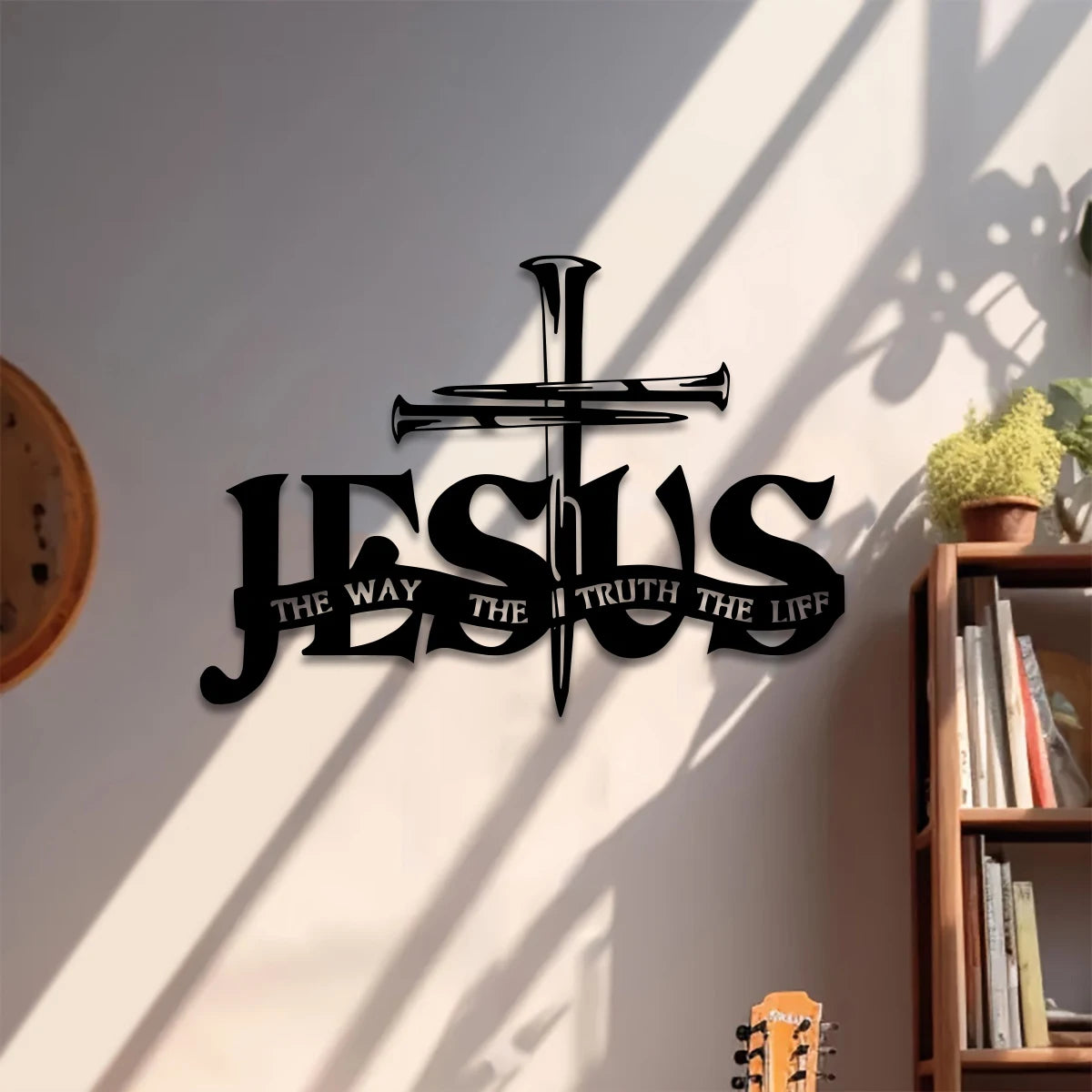 Décoration murale en métal du nom de Jésus avec Croix