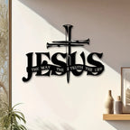 Décoration murale en métal du nom de Jésus avec Croix
