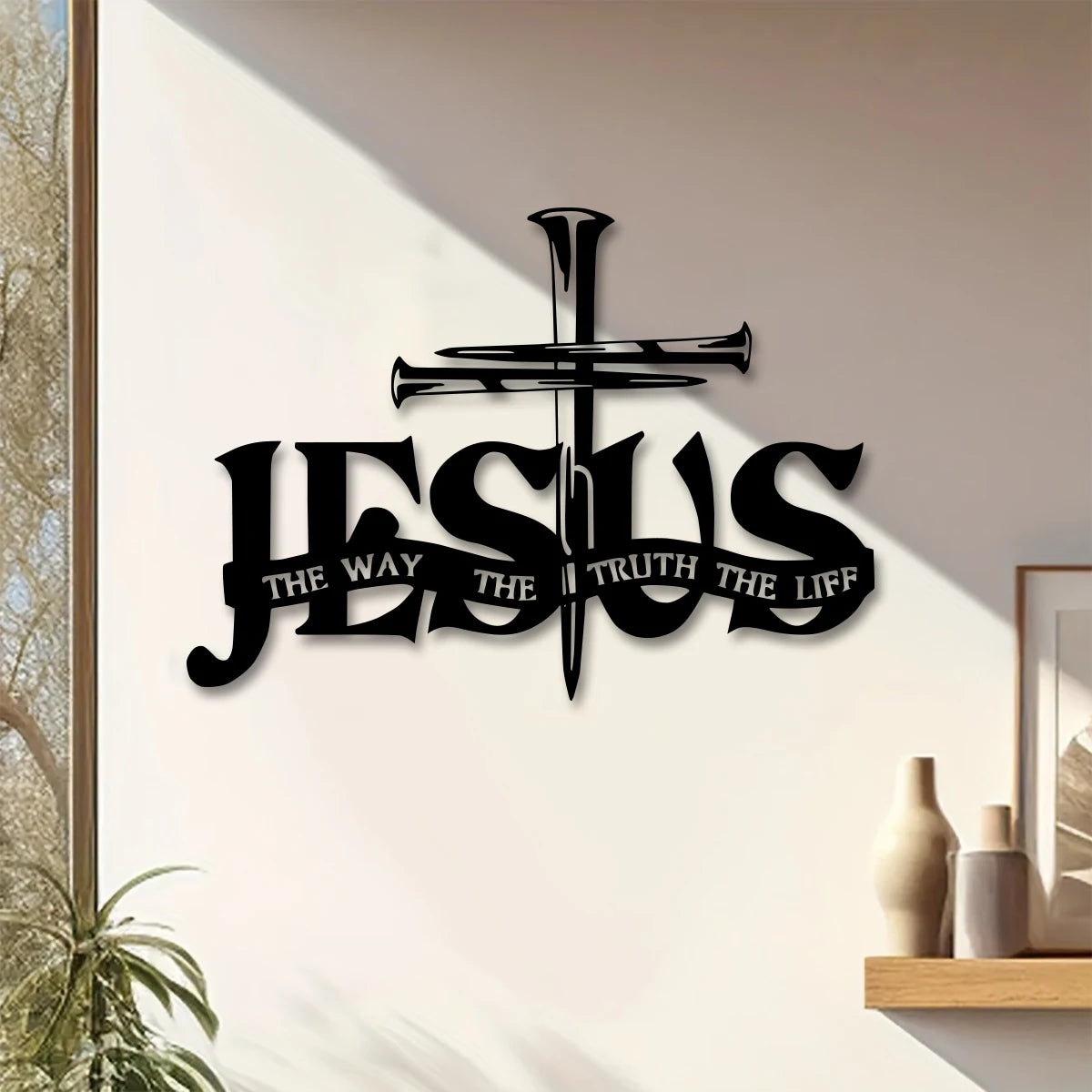Décoration murale en métal du nom de Jésus avec Croix