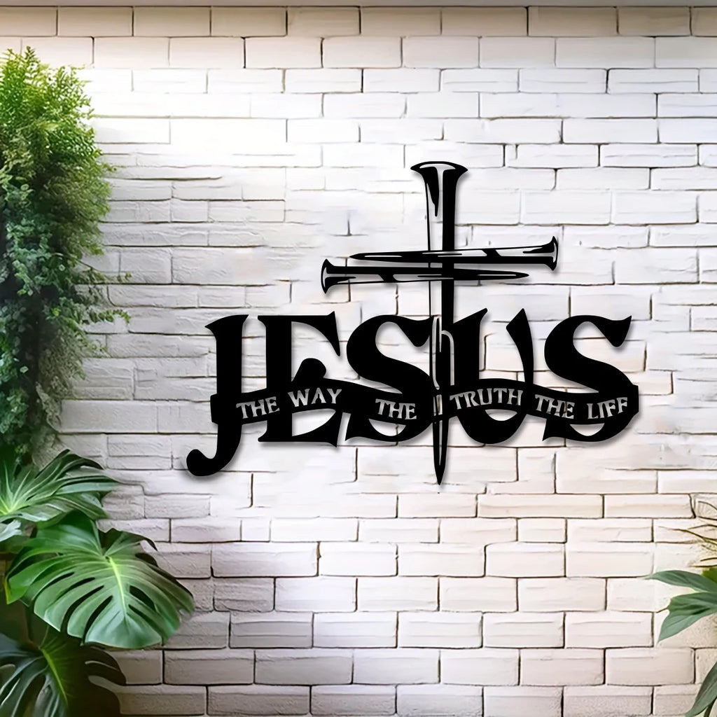 Décoration murale en métal du nom de Jésus avec Croix