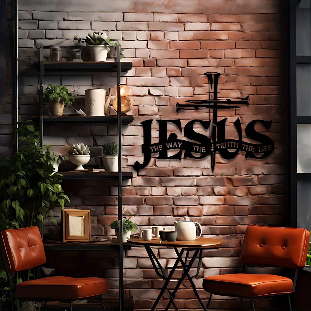 Décoration murale en métal du nom de Jésus avec Croix